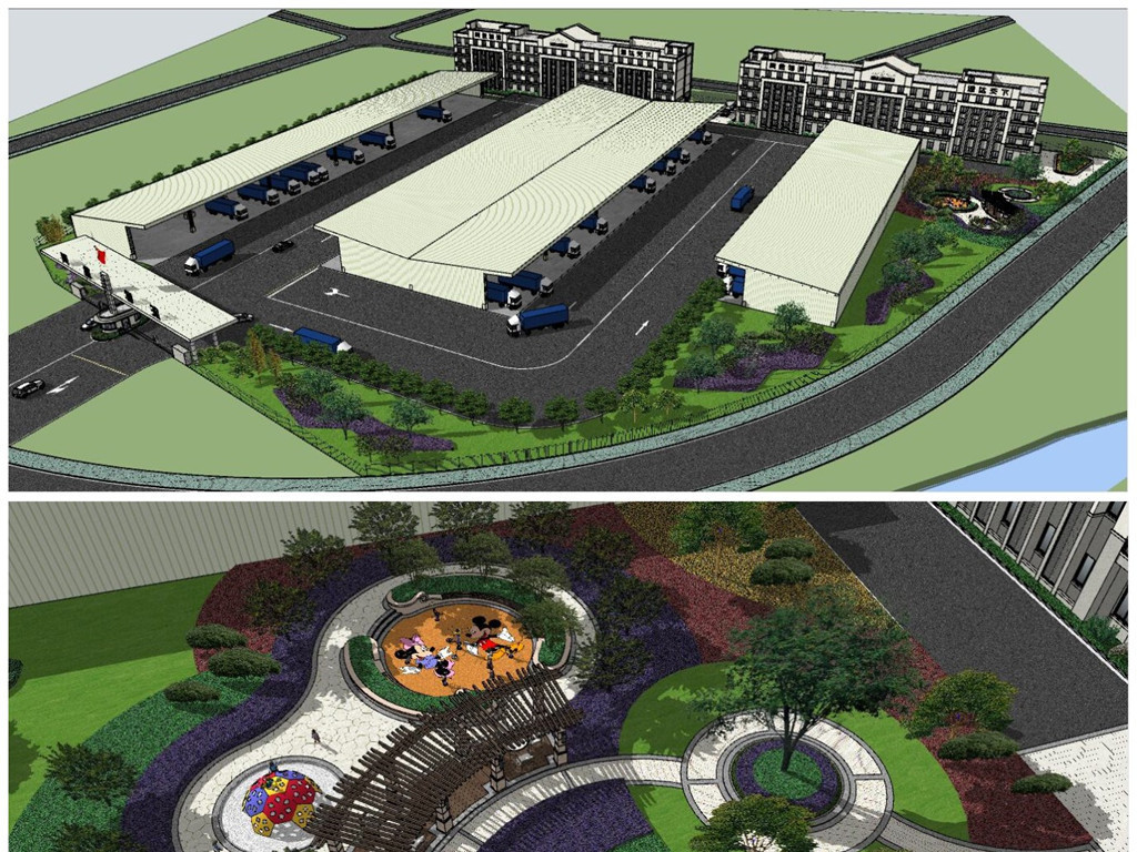 精品大型物流货运基地物流仓储物流建筑SU模型