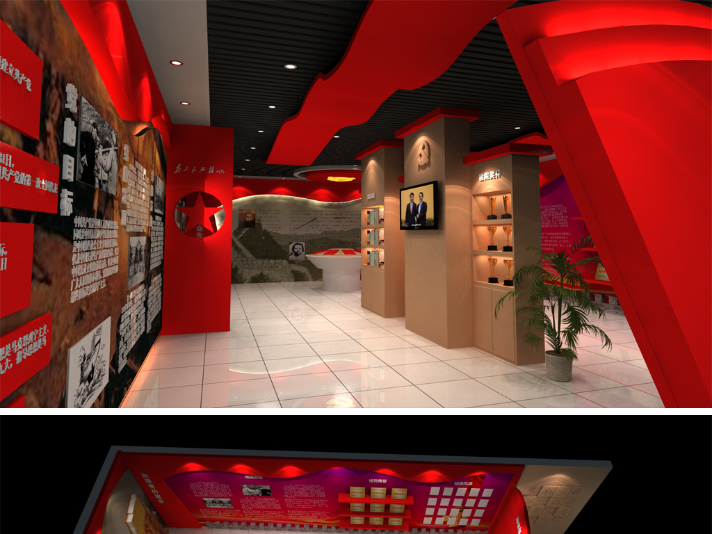 党建荣誉室展厅CAD及革命历史博物馆3dmax展览展示室内设计3D模型