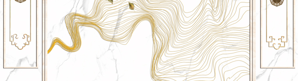 新中式石抽象金色线条山水飞鸟背景墙