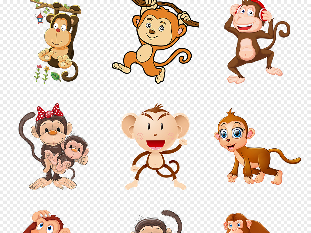 呆萌可爱猴子卡通动物海报素材背景png