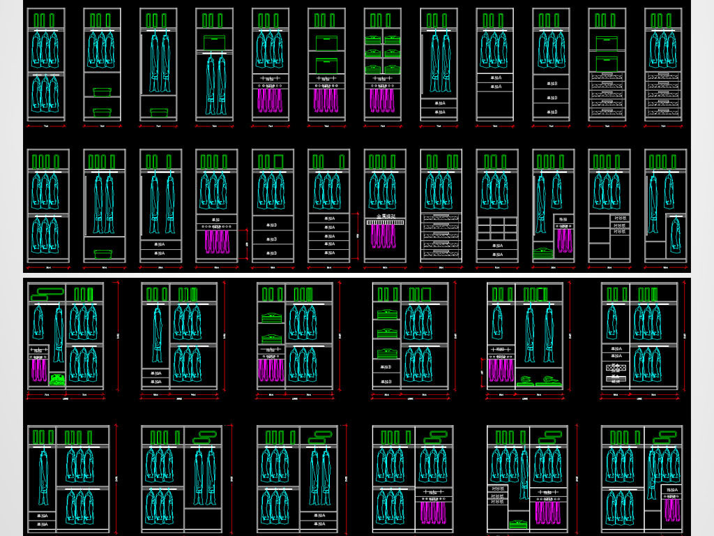 cad图库 全屋定制cad图纸 柜子图纸 > 衣柜内部结构设计cad图集  素材