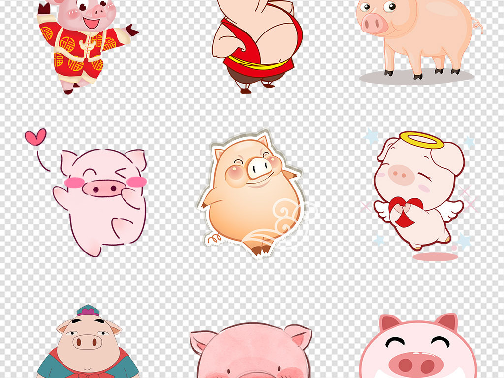 2019猪年可爱卡通猪海报背景PNG素材