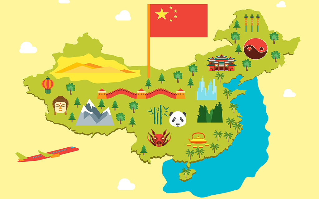 新款卡通中国地图经典象征儿童房背景墙图片设计素材图片