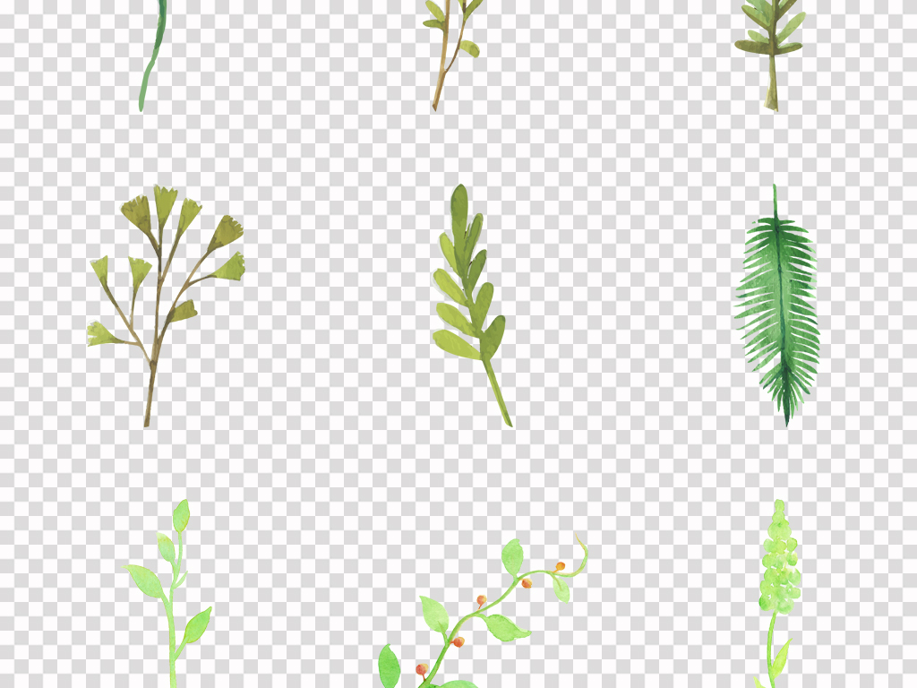 森系北欧热带绿色树叶手绘小清新水彩树叶背景png素材