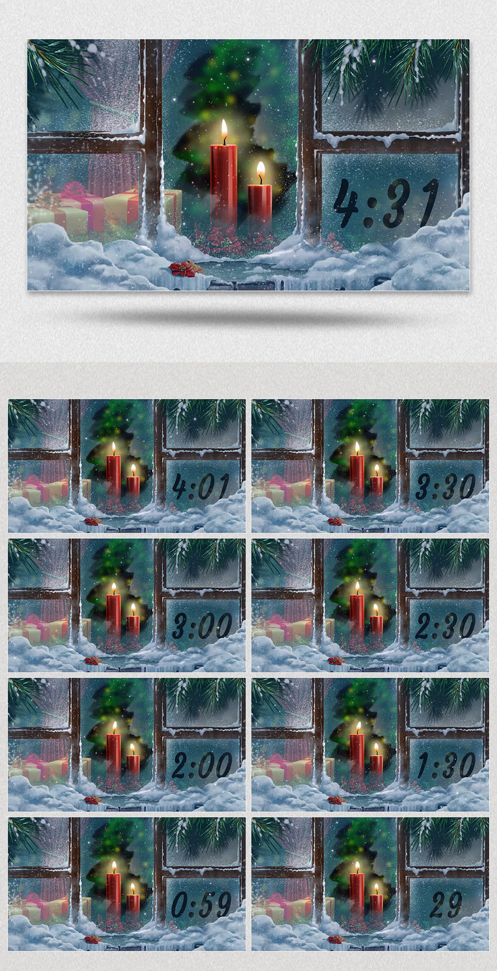 圣诞节窗口烛光5分钟倒计时视频素材