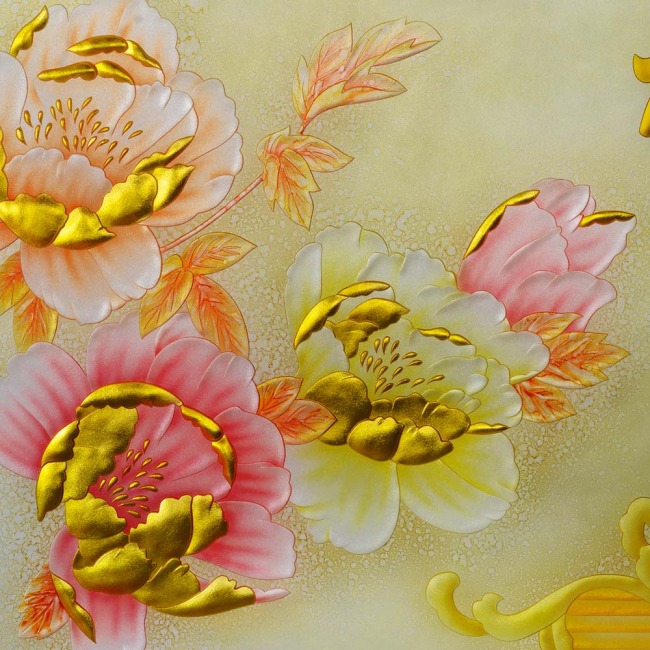 仿彩雕福字牡丹鱼