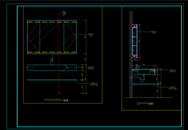 藏灯镜面柜洗手台大样图
