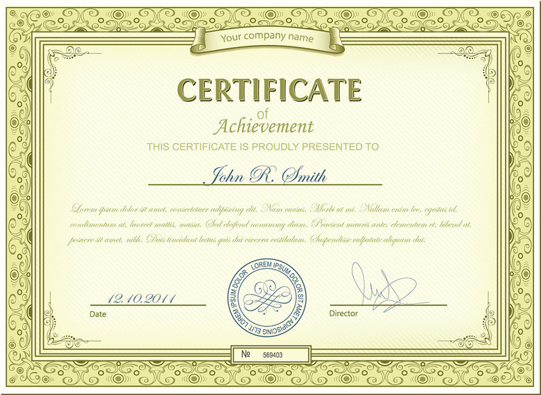 金黄色花纹英文荣誉证书模板ai