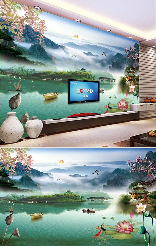画背景墙山水壁画背景墙(图片编号:13814575)_中式电视背景墙_我图网