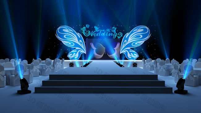 蓝色浪漫高档婚礼舞台3d模型设计