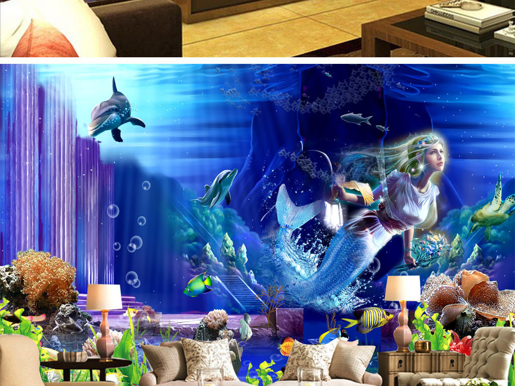 海底世界3d立体宫殿美人鱼电视背景墙