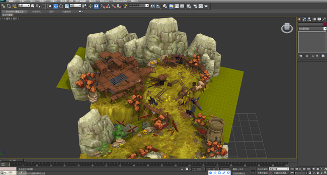模型库 单体模型 游戏动漫 > 游戏场景14古代战争营地山体山腰树木