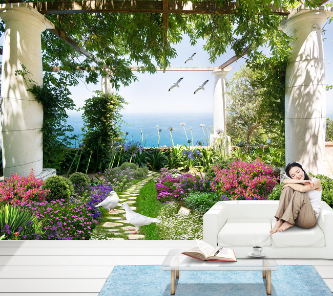 花园3d背景墙壁画