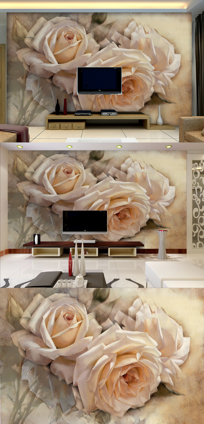 玫瑰油画电视背景墙