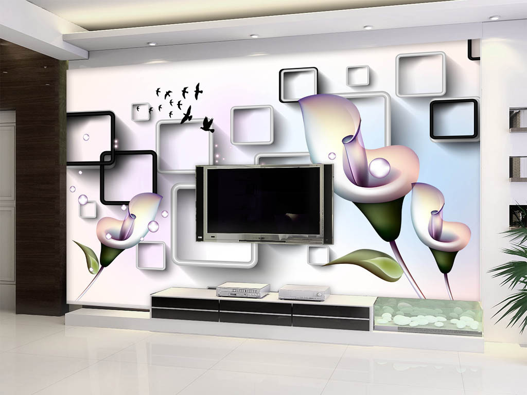 唯美百合方框3d电视背景墙