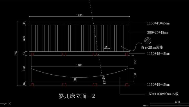 cad图库 家具设计图纸 床图纸 > 婴儿床cad加工图纸 版权图片 素材
