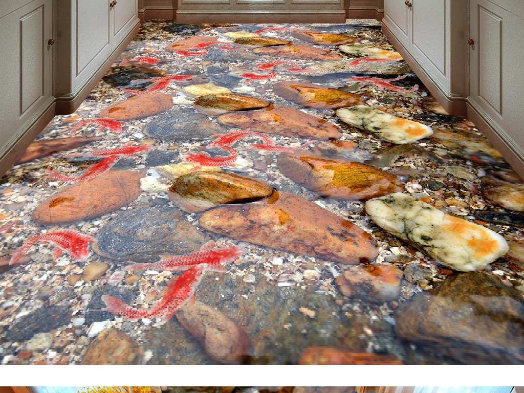 鹅卵石鲤鱼中式3d立体地板设计