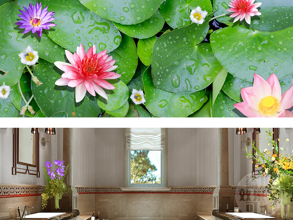漂亮荷花中国风3d立体画地板