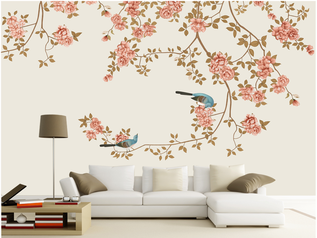 手绘花鸟背景手绘花中式背景(图片编号:15075650)_手绘电视背景墙_我