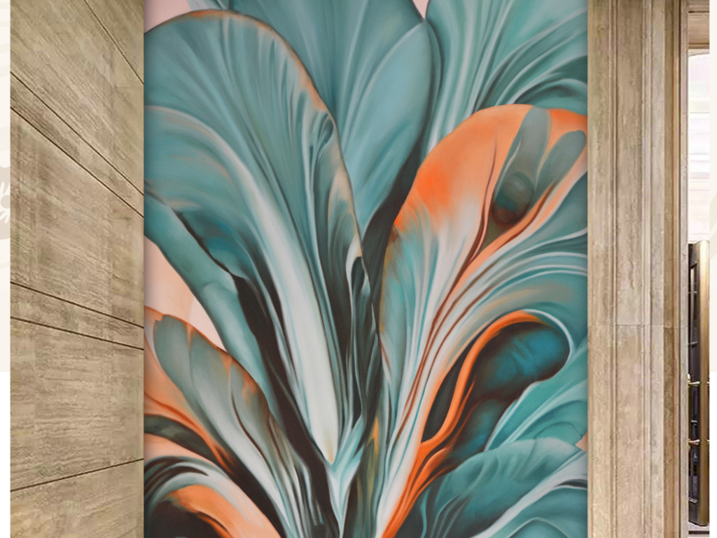 纯手绘油画抽象叶子艺术玄关