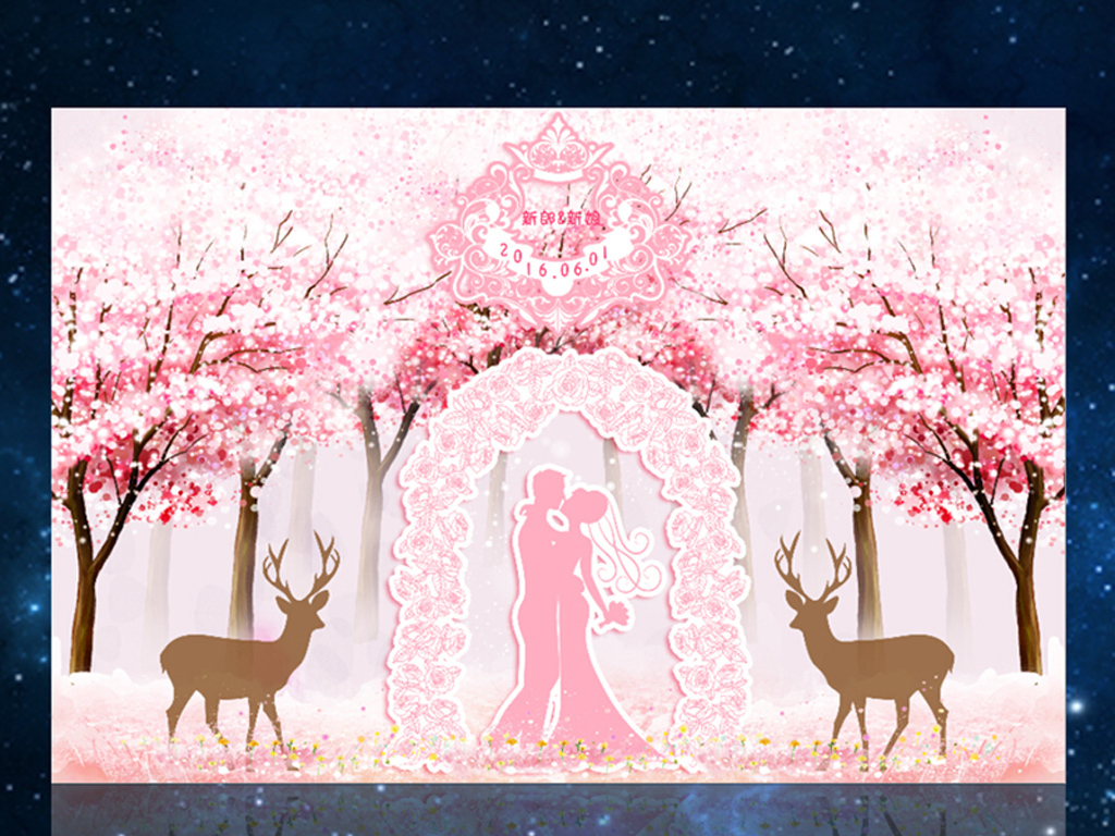a-3粉色樱花婚礼舞台背景设计源文件
