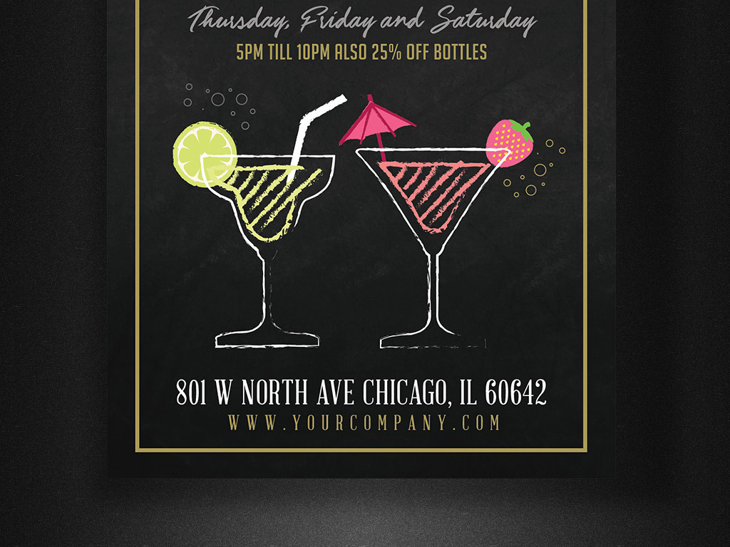 高档西餐厅清吧酒水活动海报psd模板