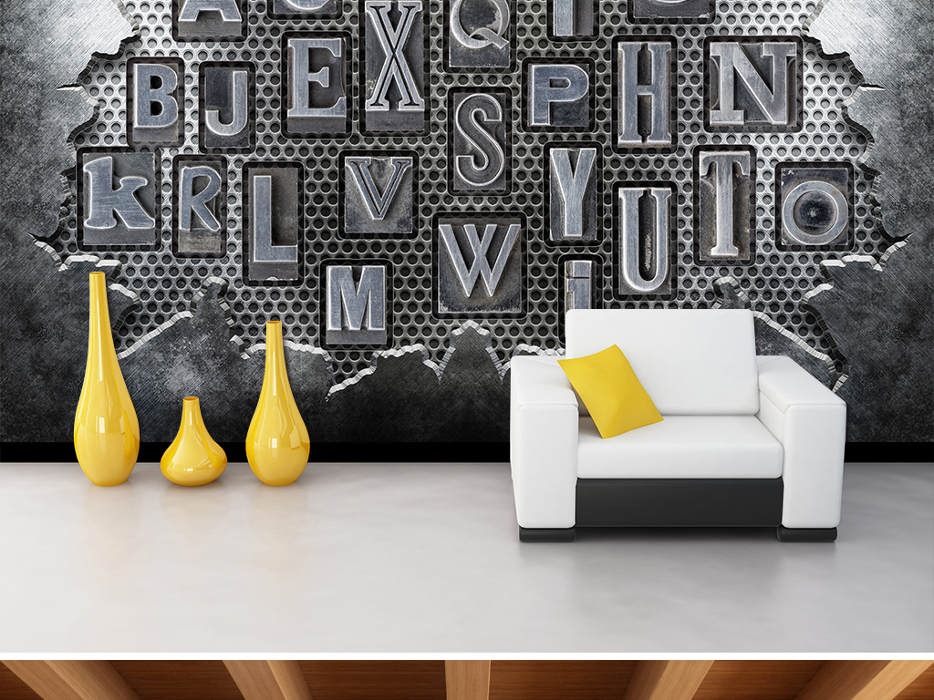 时尚金属字母组合餐厅酒吧工装背景墙壁画