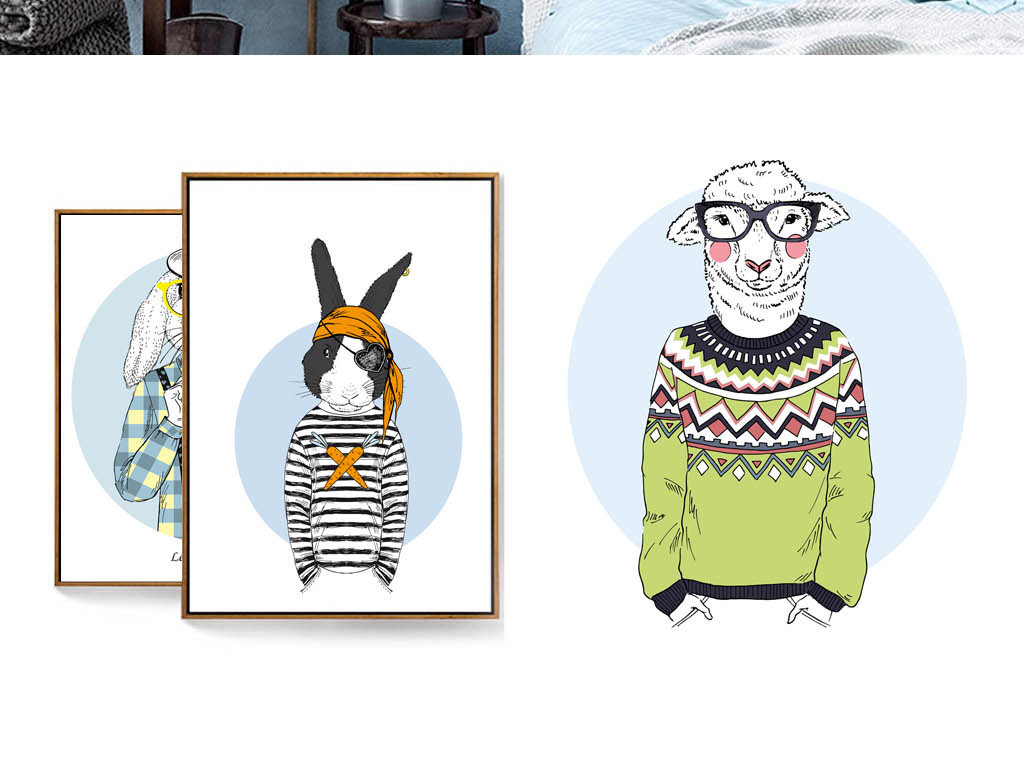 手绘创意兔子先生装饰矢量图