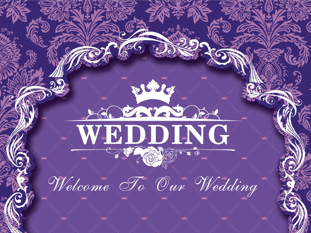 紫色主题婚礼舞台迎宾背景设计