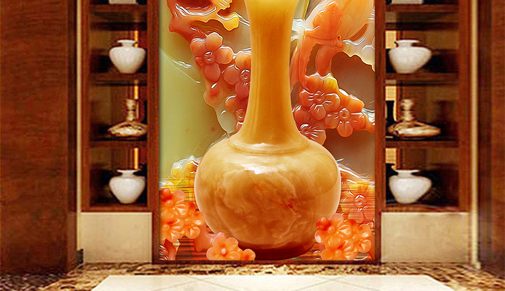 玉石玉雕玉瓶家和富贵玄关壁画
