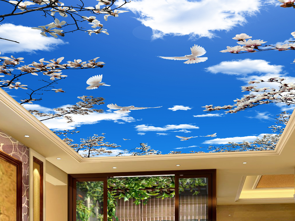 蓝天白云兰花阳光吊顶天顶壁画(图片编号:15431784)_天空宇宙吊顶_我