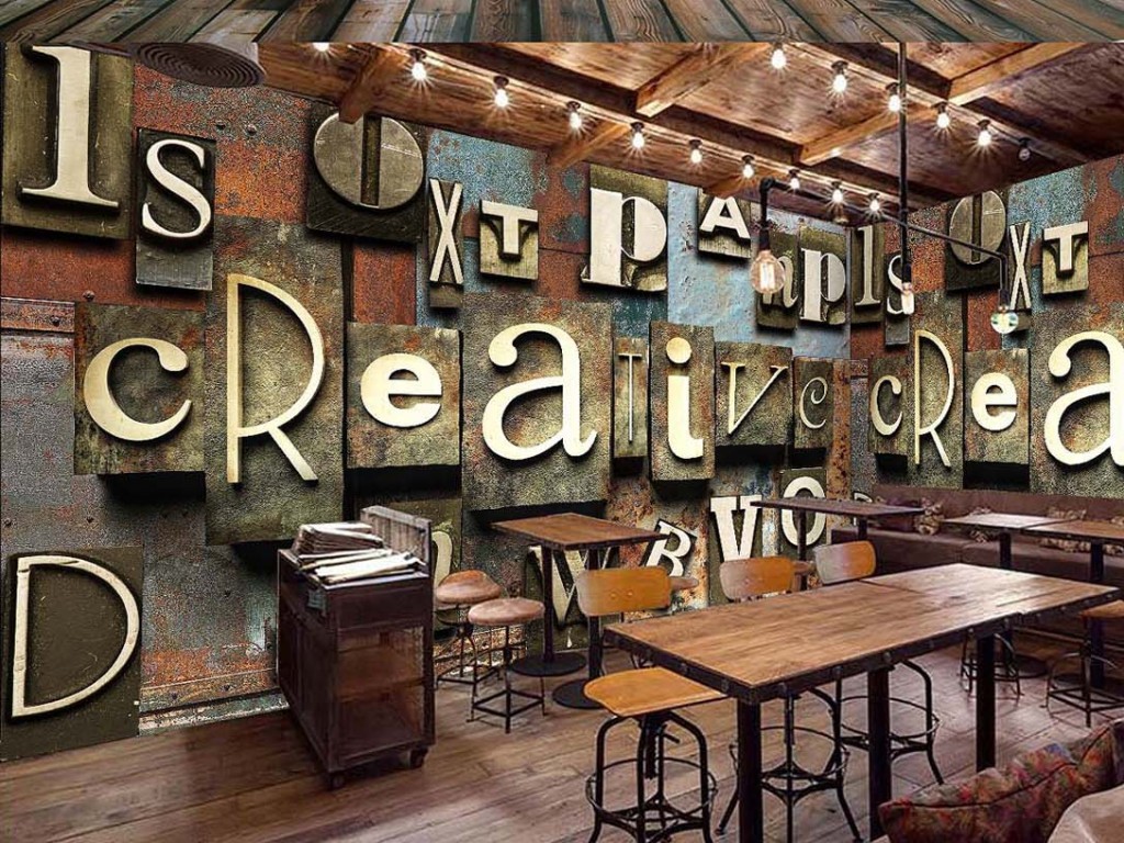 金属英文字母怀旧复古餐厅酒吧背景墙