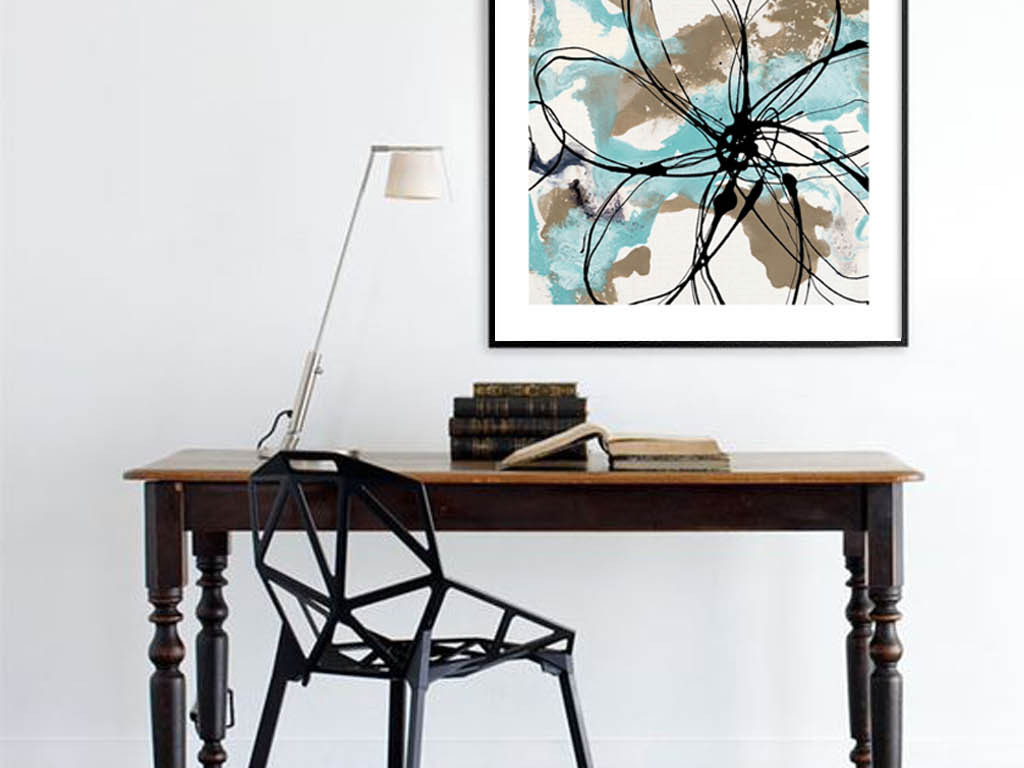 北欧小清新手绘蓝色植物无框画