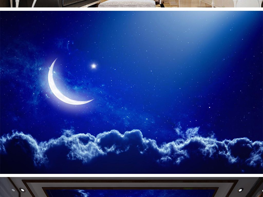 背景墙|装饰画 吊顶|天顶壁画 天空宇宙吊顶 > 月亮星空吊顶