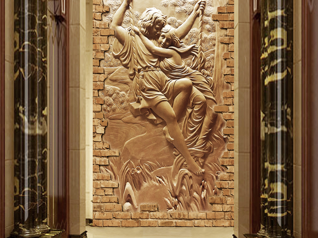 欧式浮雕人物爱情玄关背景墙