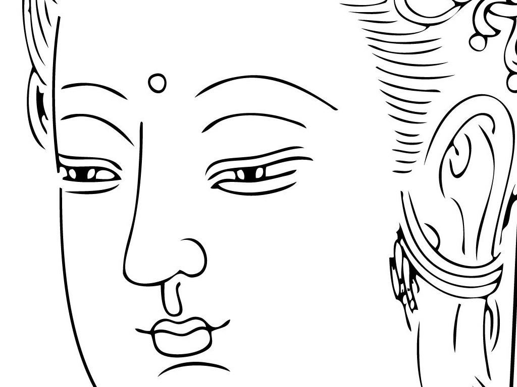 高清大图观音菩萨线描白描线勾图装饰画