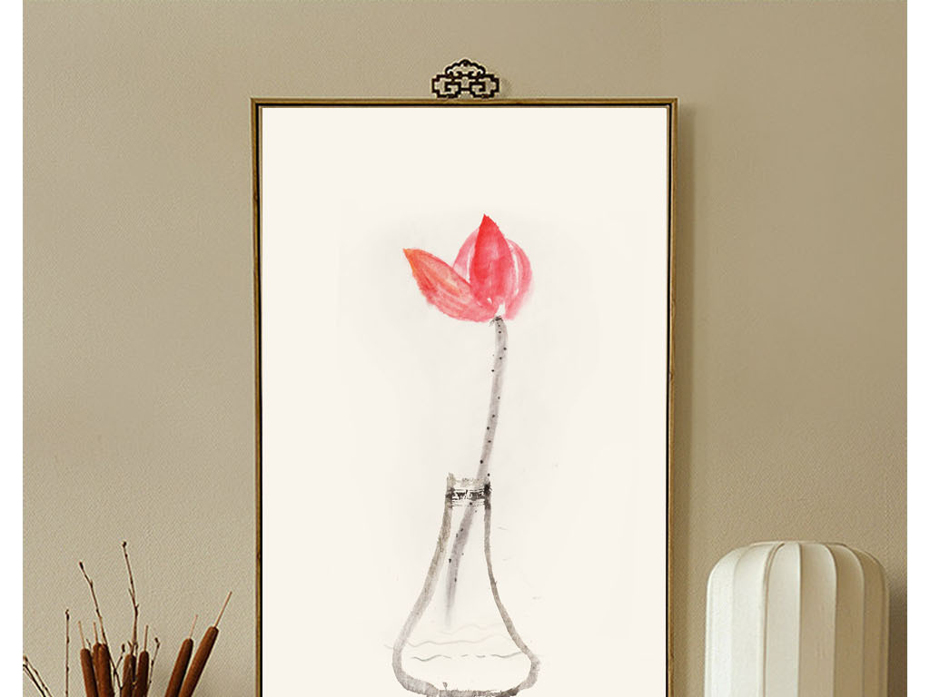 原创手绘工笔荷花系列高清无框画禅意写意荷