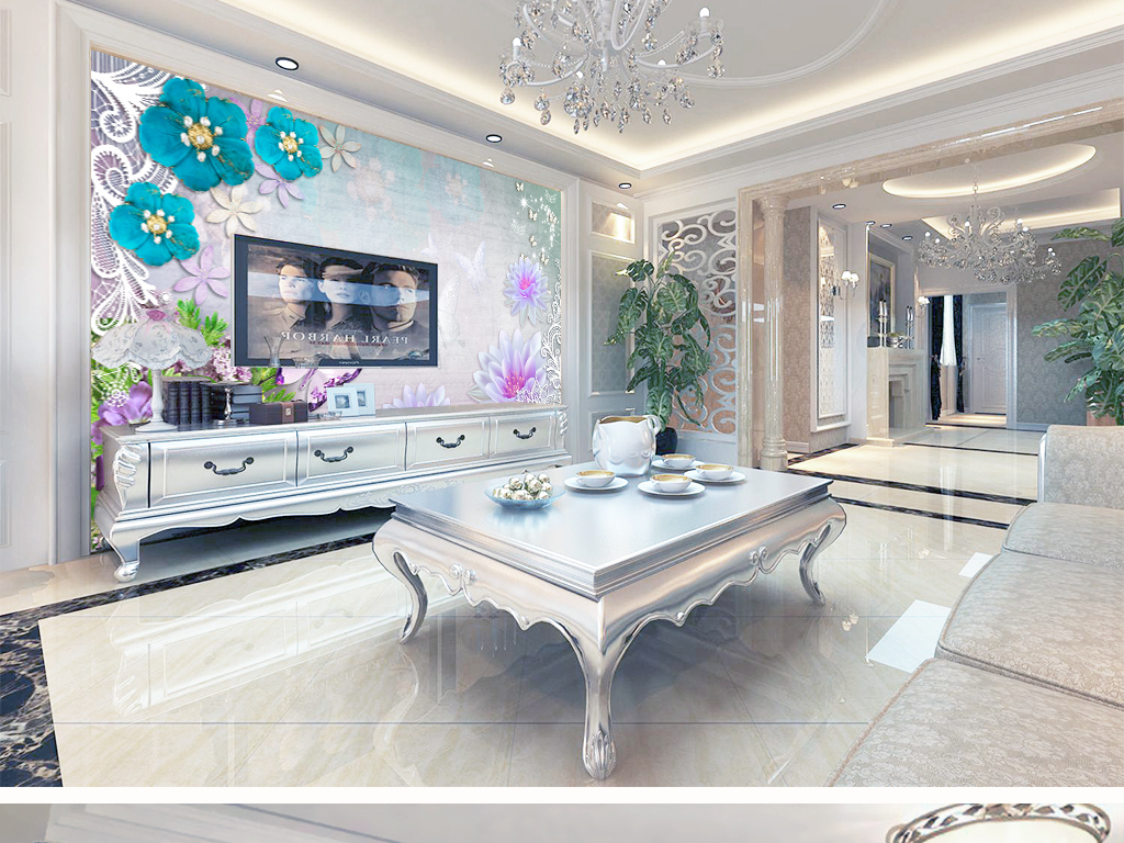 梦幻水晶蝴蝶珠宝背景墙