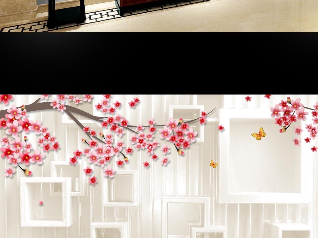 3d琉璃手绘桃花壁画背景墙