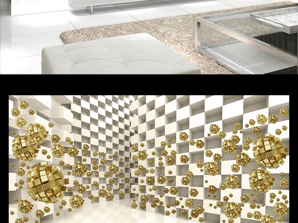 立体空间延伸金色圆球3d电视背景墙