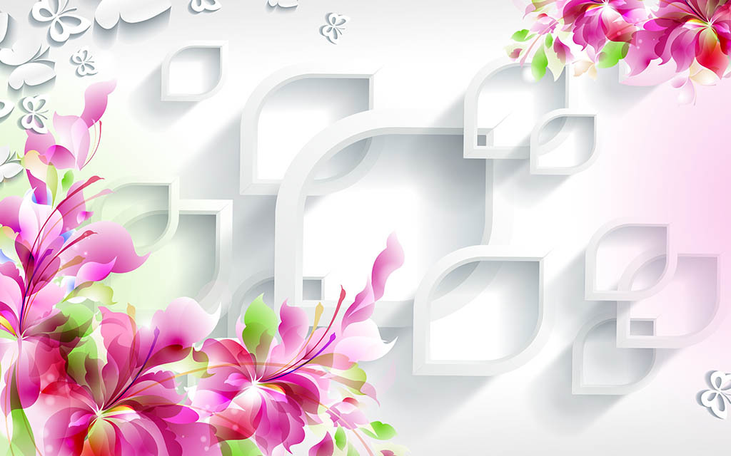 鲜花百合3d立体背景墙