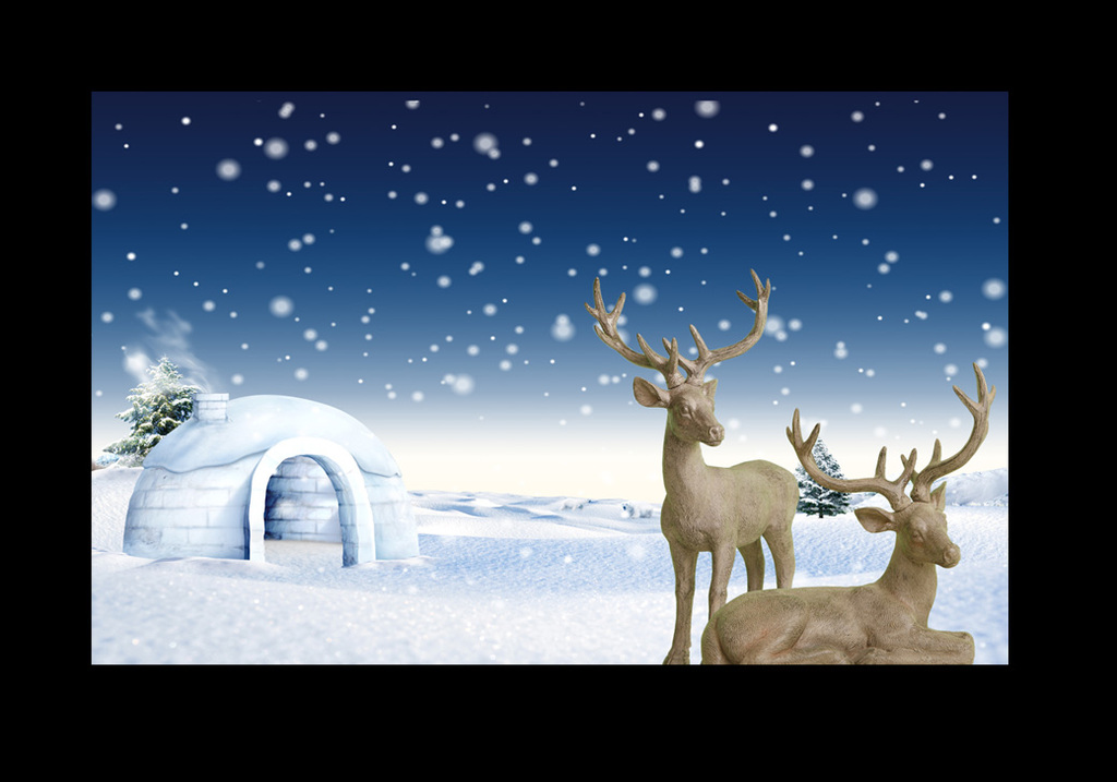 麋鹿梅花鹿冬季雪景电视背景墙