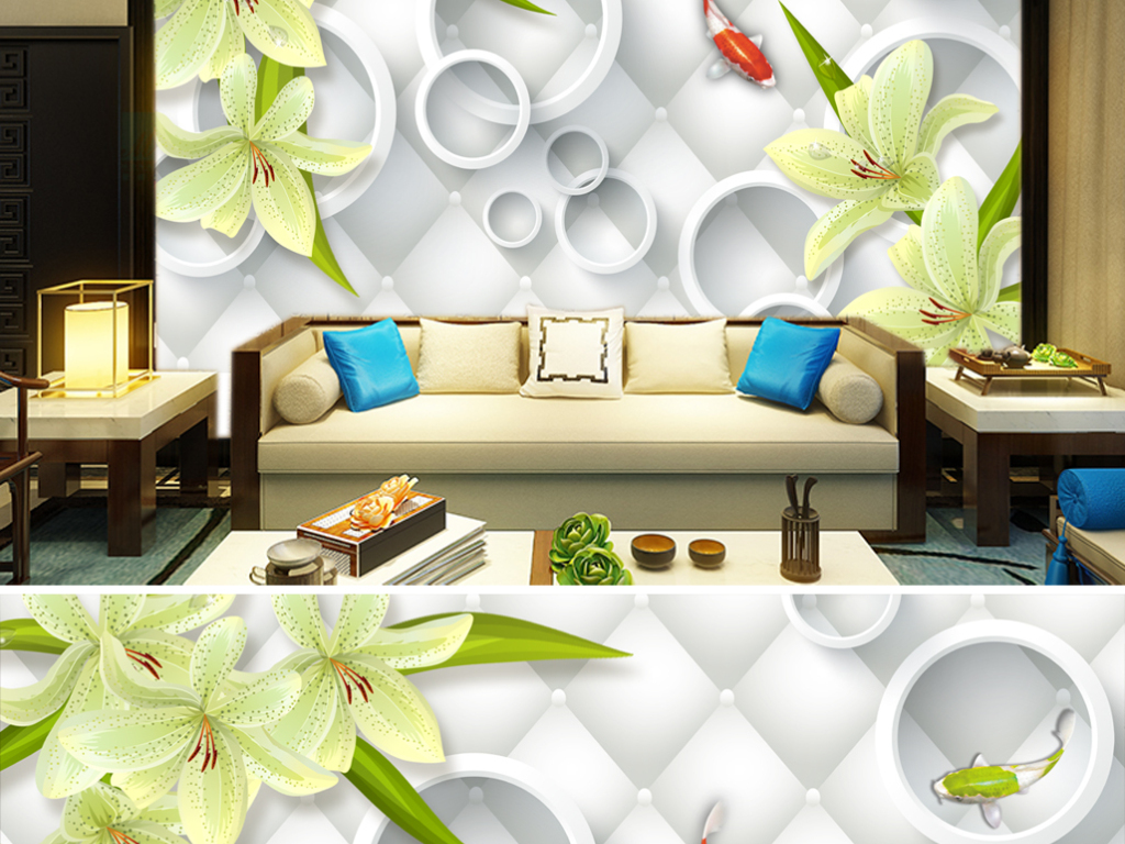 百合花3d立体背景墙图片