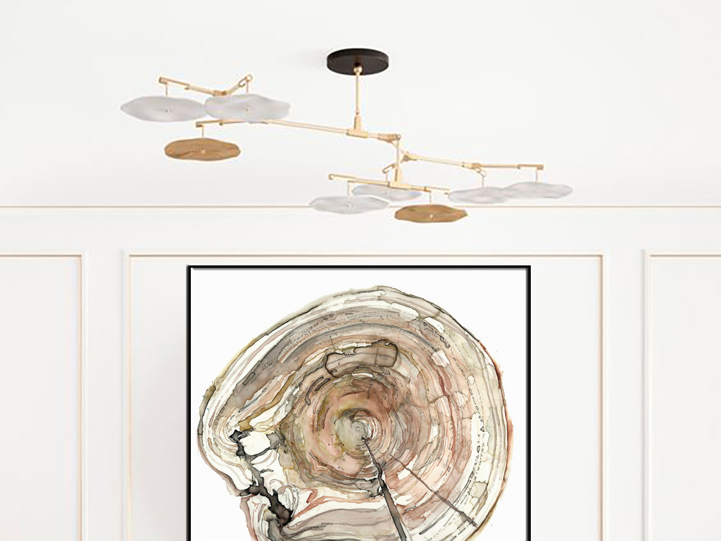 北欧风格手绘彩色意境年轮装饰画无框画