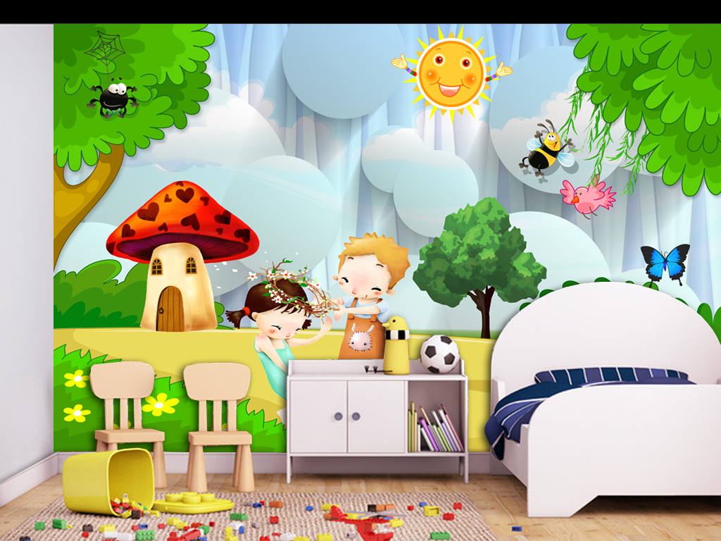 3d唯美风景儿童房背景墙壁画