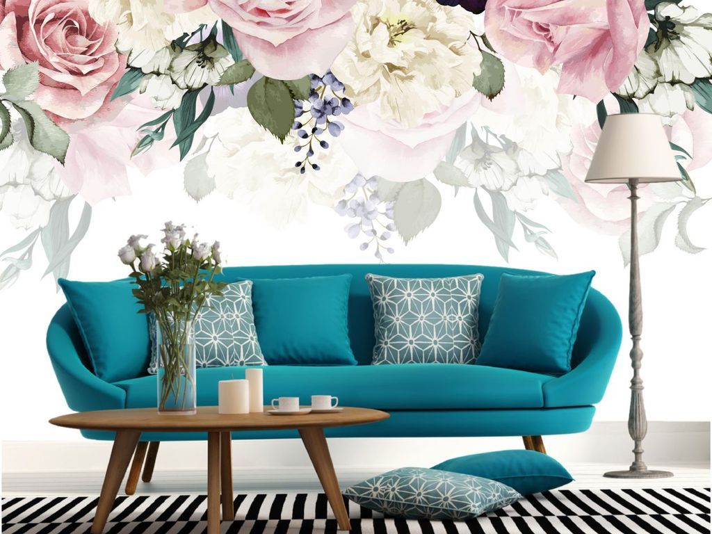 水彩花绘背景墙(图片编号:15947992)_手绘电视背景墙_我图网