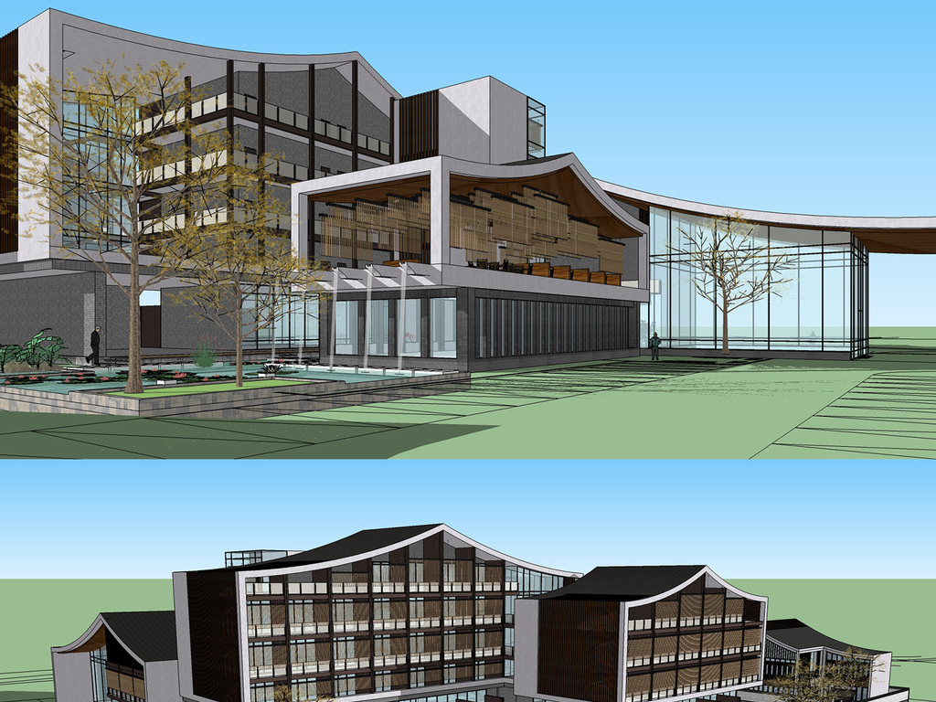 精细中式风格度假酒店su草图大师模型