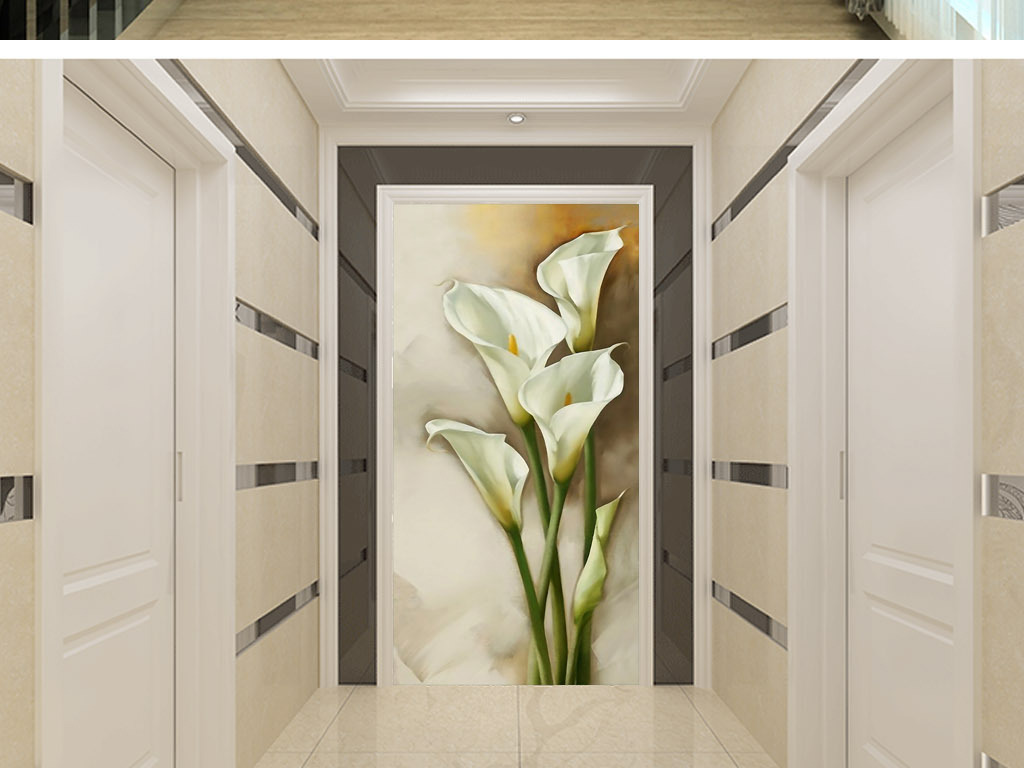 马蹄莲花卉欧式简约现代室内玄关屏风装饰画