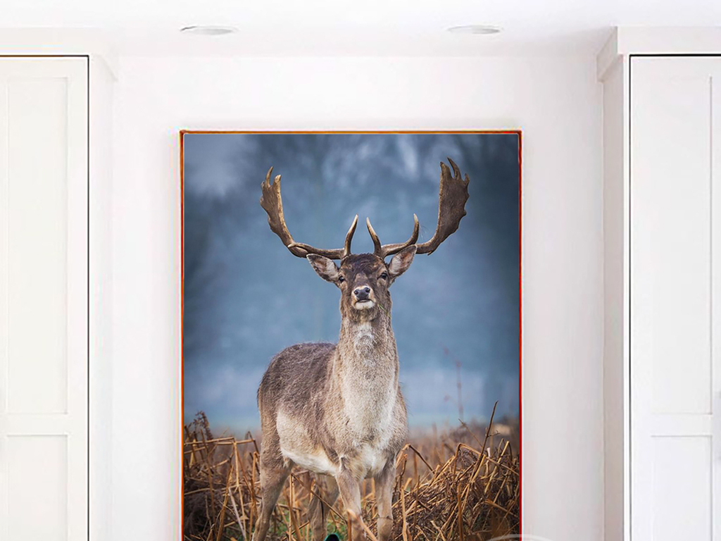 麋鹿森林北欧装饰画自然系背景墙摄影写真鹿