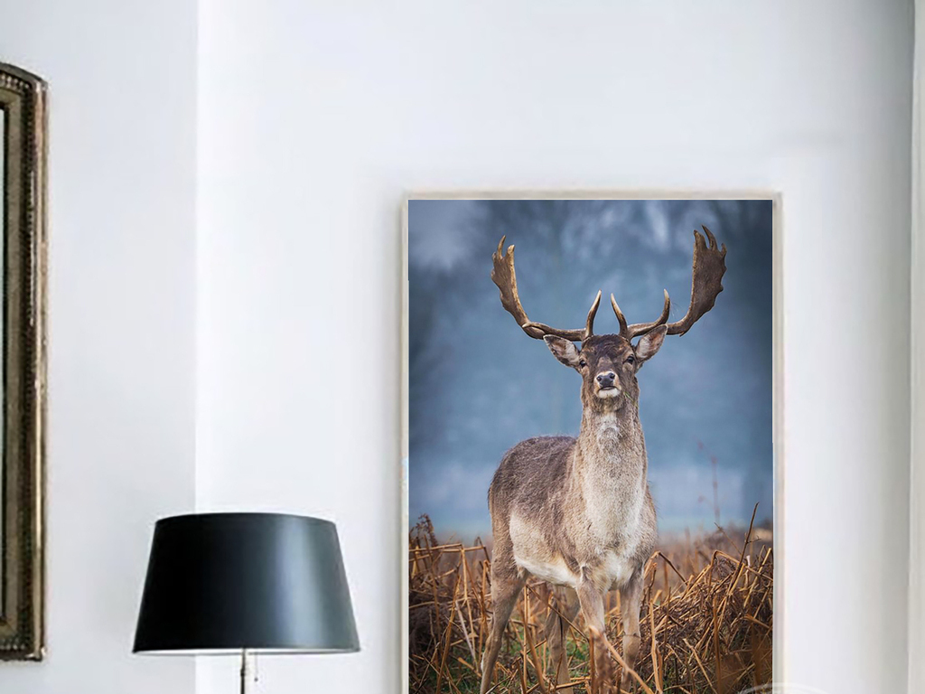 麋鹿森林北欧装饰画自然系背景墙摄影写真鹿